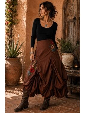 Polli Says, Brown Embroidered Balloon Bubble Skirt NOS Wearable Art Medium
